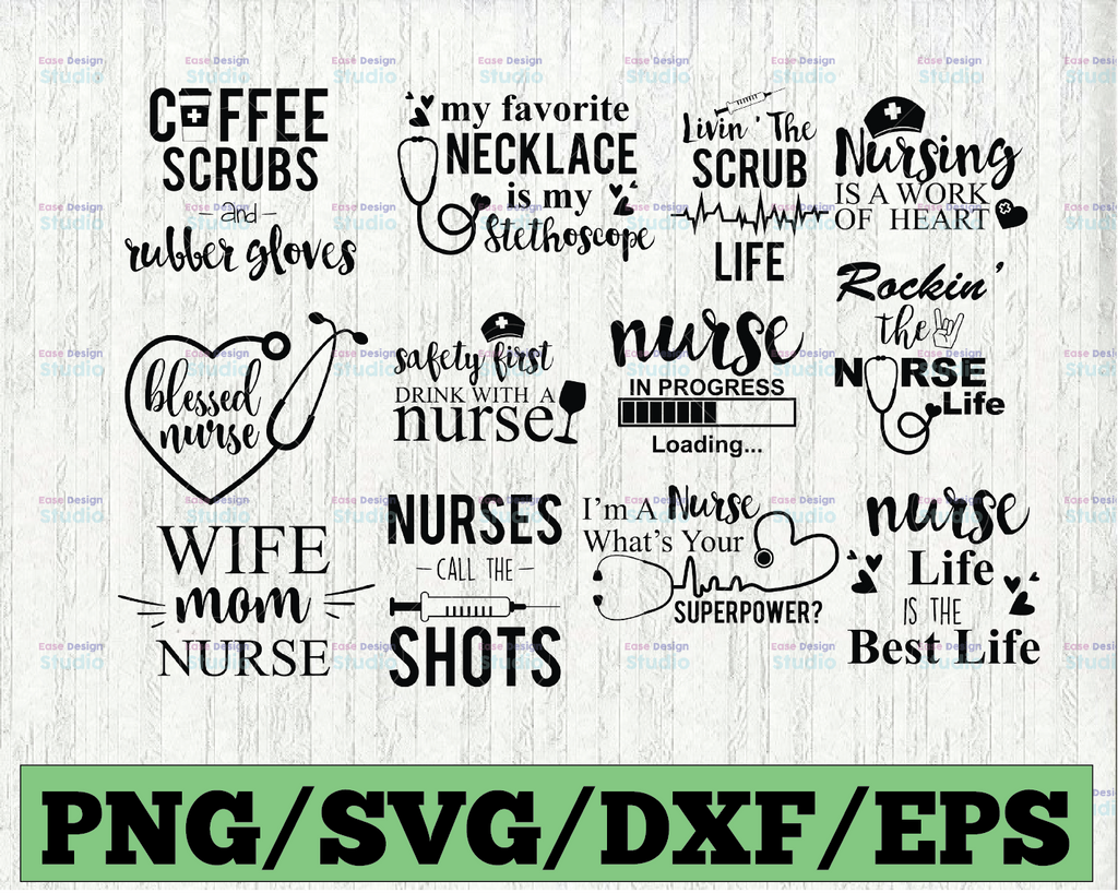 Nurse Svg Bundle, Nurse Svg, Nurse Hat Svg, Heartbeat Svg, Hospital, Nurses, Nurse Life Silhouette Png Eps Dxf Vinyl Decal Digital Cut Files