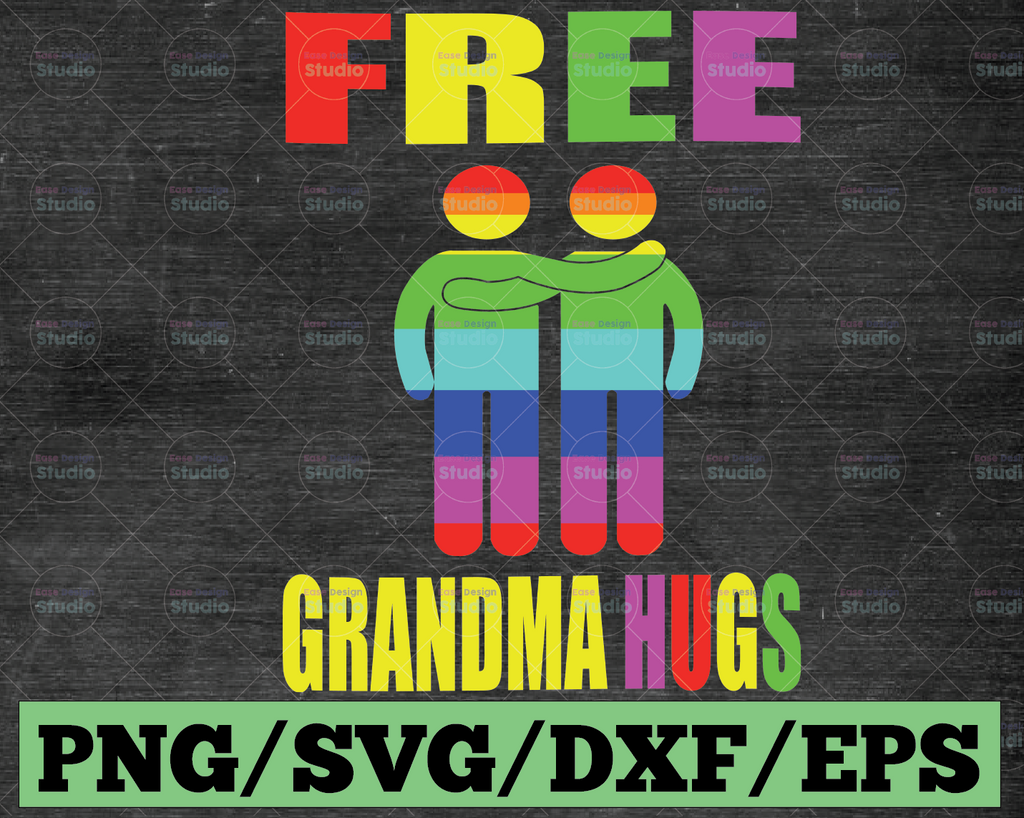 Free Nana Hugs SVG- Free Grandma Hugs- LGBT Pride Gay Dxf files for Cameo & Silhouette, Ai, Printable PNG Files for Iron On
