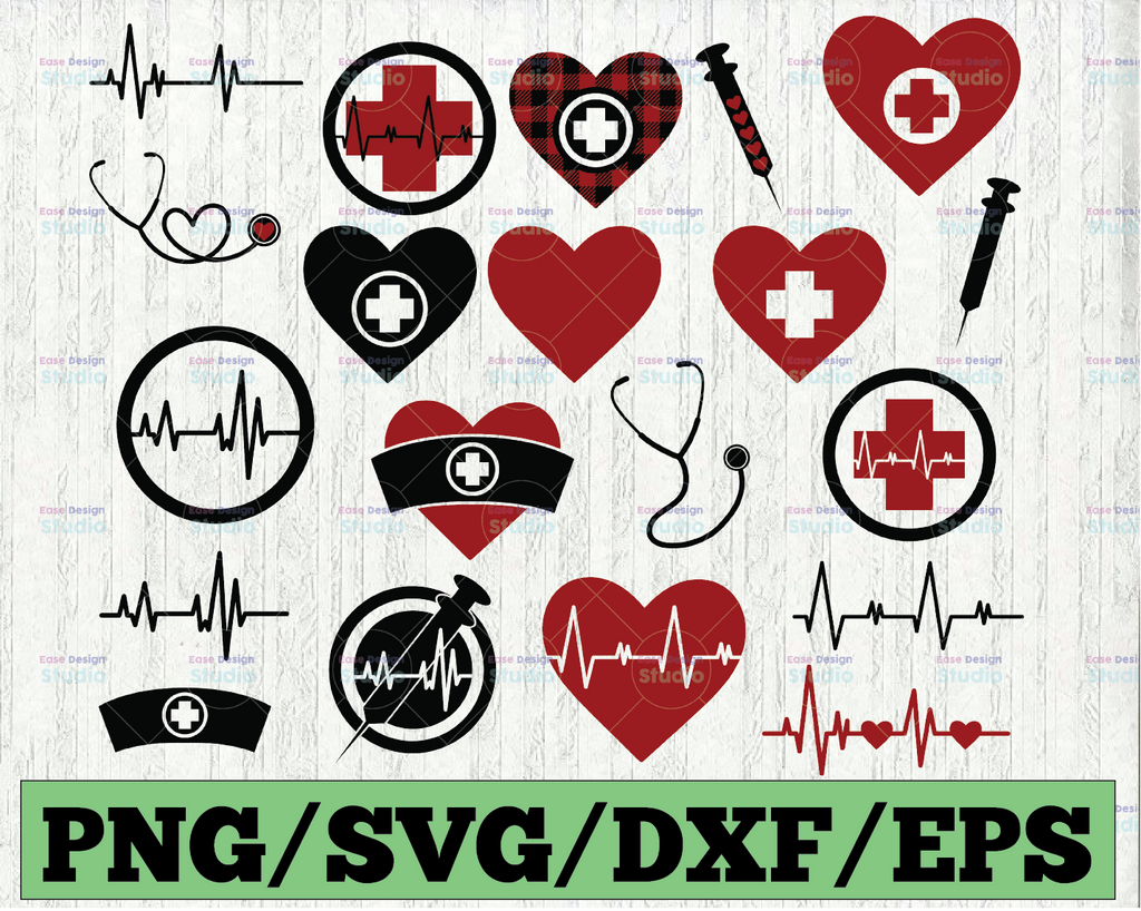 Heartbeat Svg Bundle, Stethoscope Svg, Nurse Healthcare EKG Heart Beat Clipart Svg, Png, Dxf