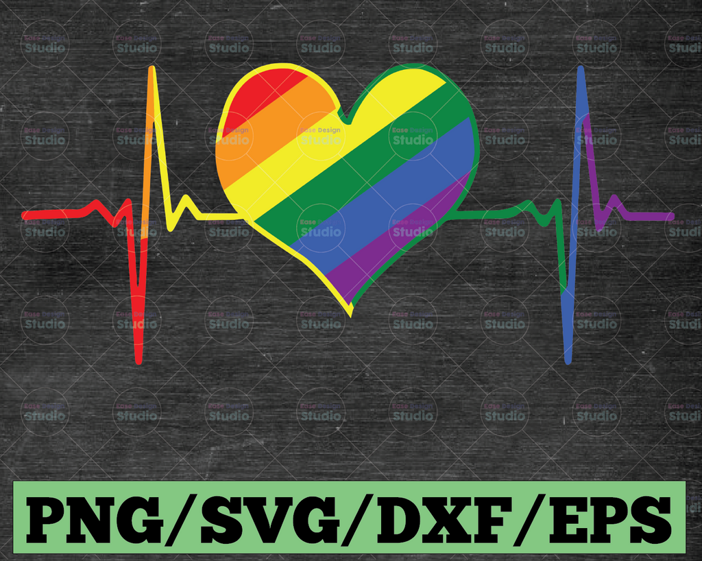 Pride Heart Beat Pulse LGBTQ Community Pride Month Rainbow Svg, Rainbow Heartbeat Svg, Gay Pride Svg, Support LGBT Rights, Cricut Design