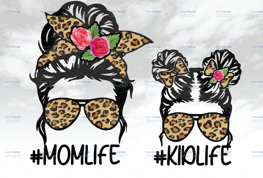 Leopard Print Mom Life Kid Life Bundle Bun Hair Sunglasses Headband Mom Life PNG Sublimation Design Downloads