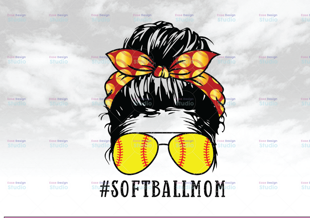 Softball Mom, Messy Bun, Red Color, Sublimation Design Download, Transparent PNG, PNG Image
