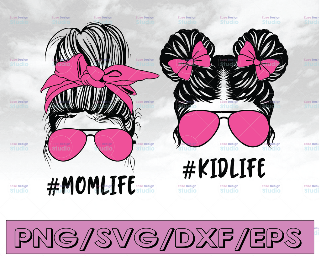 Momlife Svg | Mom Life Kid Life Svg | #Momlife Svg | #Kidlife Svg | Mom and Daughter svg | Messy bun skull svg | Momlife Png | Digital Files