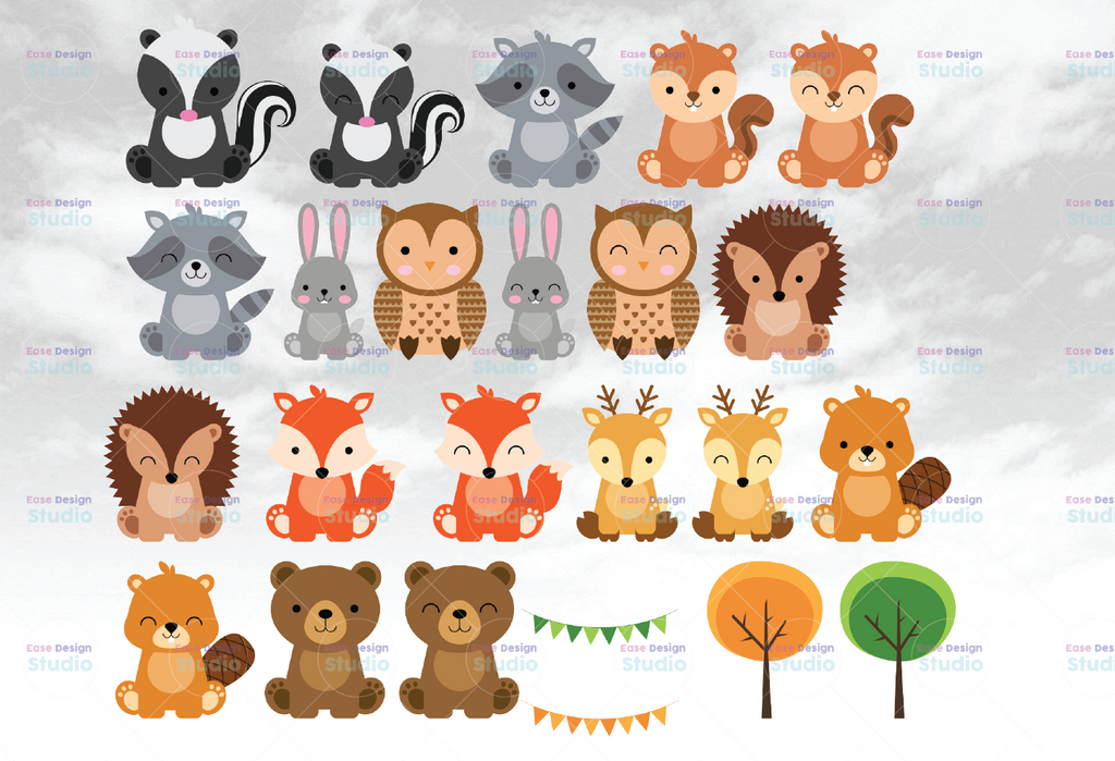 Woodland Png, cute woodland animal, woodland nursery baby shower, woodland party decoration, cute fox clipart, baby bear Only PNG