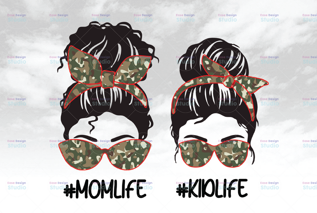 Mom Life Kid Life Camo Army PNG Sublimation Design Downloads Funny Mom Bun Hair Sunglasses Headband Mom Life PNG