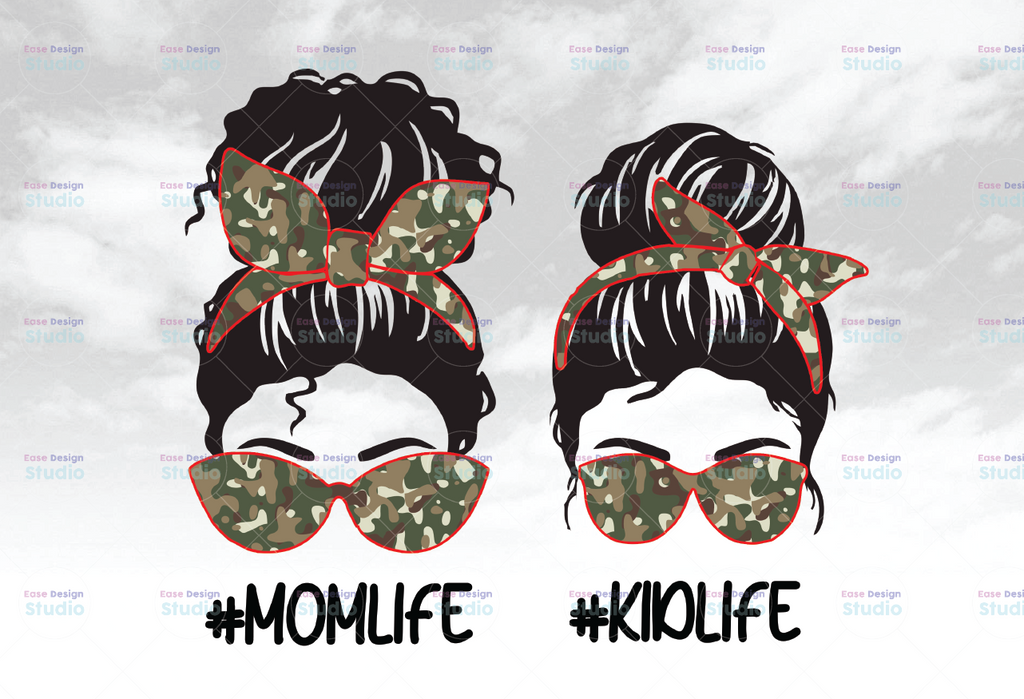 Mom Life Kid Life Camo Army PNG Sublimation Design Downloads Funny Mom Bun Hair Sunglasses Headband Mom Life PNG