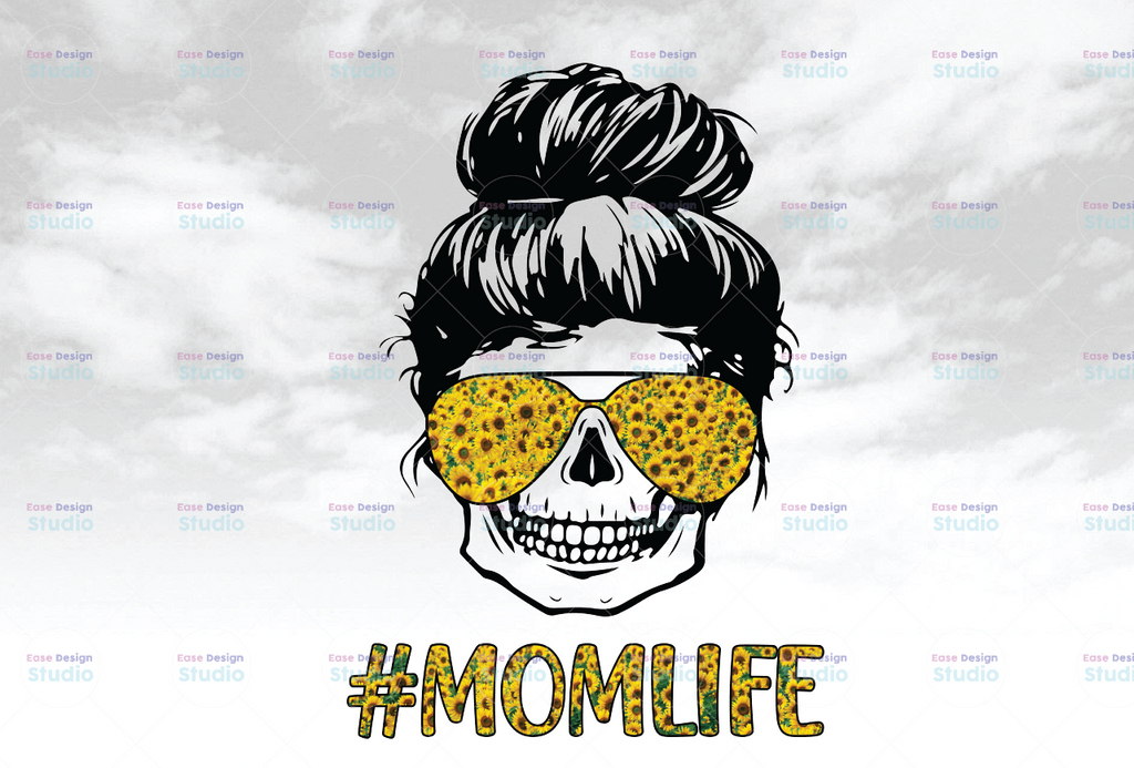 Sunflowers Mom Skull Bun Hair Sunglasses Headband Mom Life PNG Sublimation Design Downloads