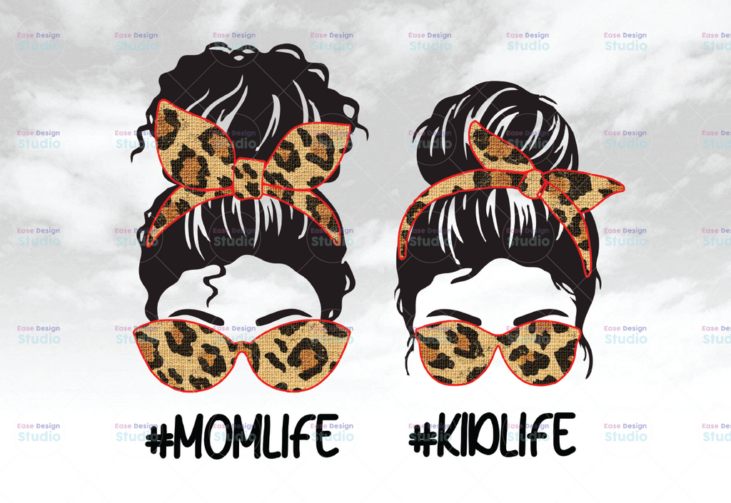 Leopard mom life kid life png, skull sublimation designs downloads matching family shirts messy buns sunglasses headband clip art