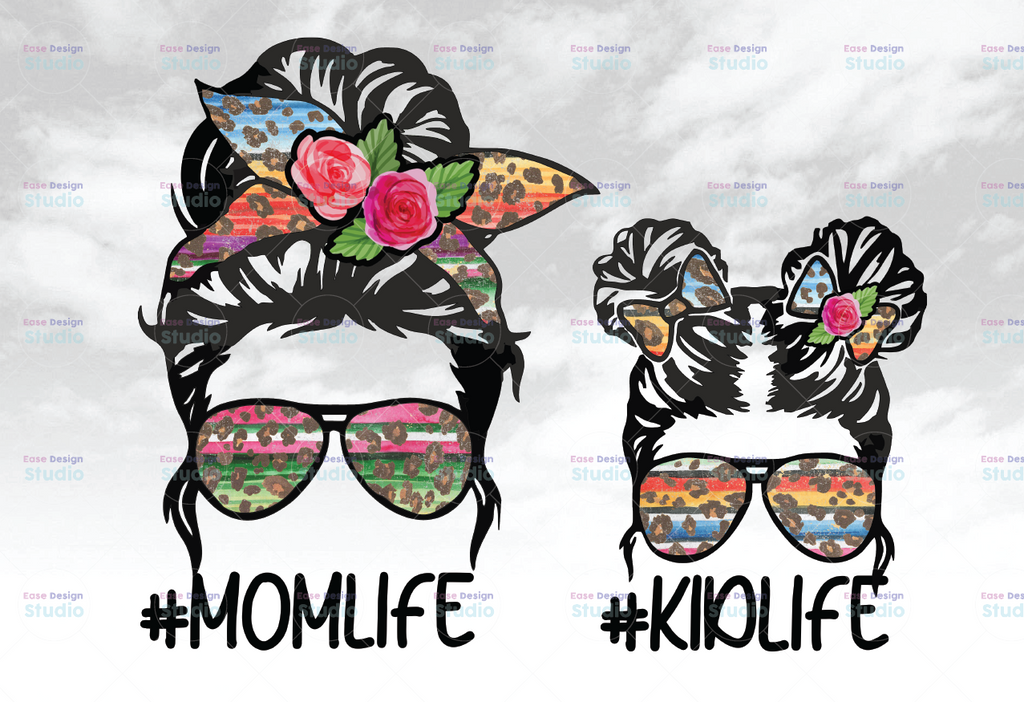 Mom Life Kid Life Png, Mom Life Png, Tie Dye Mom Png, Messy Bun mom Png, Momlife Png, Mom with Bandana Png, MomDaughter Png, Digital Files