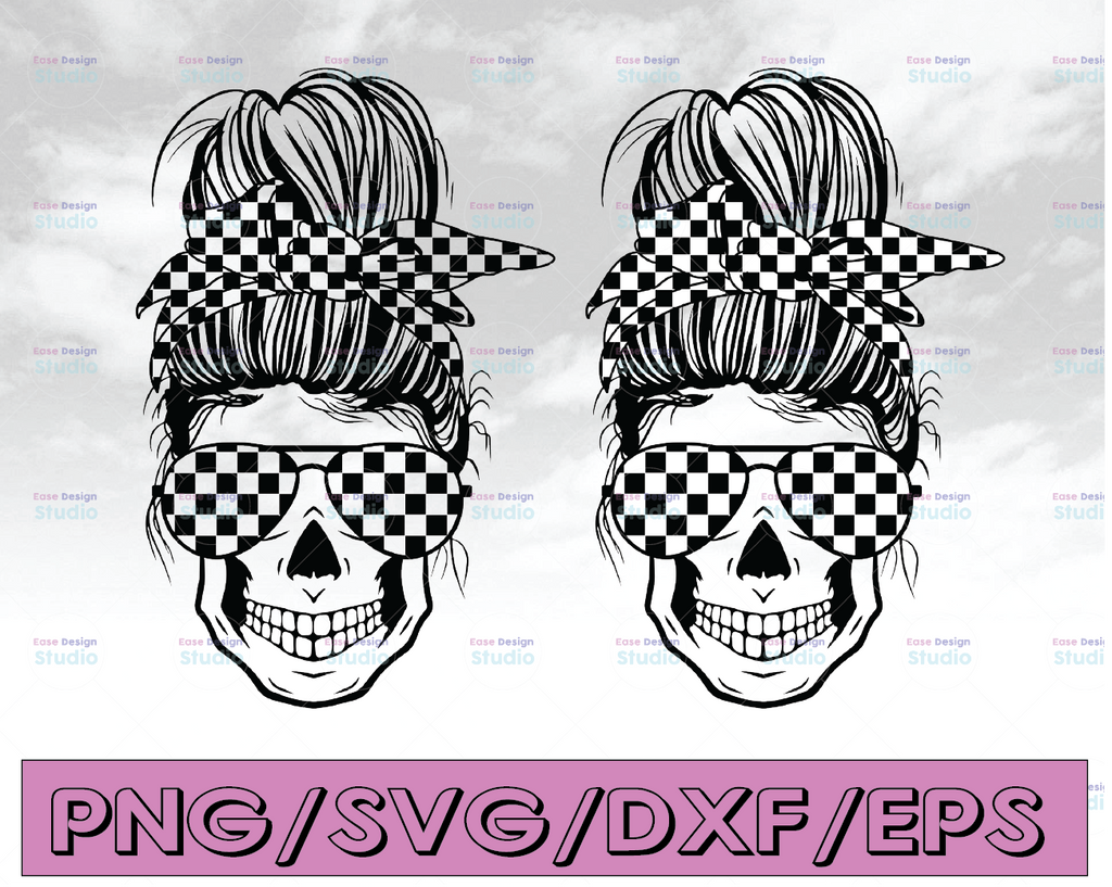 Racing Mom SVG Bundle, 2 Designs, Skull SVG, Racelife Mom Svg, Checkered Flag Svg, Racing Life Svg, Messy Bun Racing Svg, Cricut Cut Files