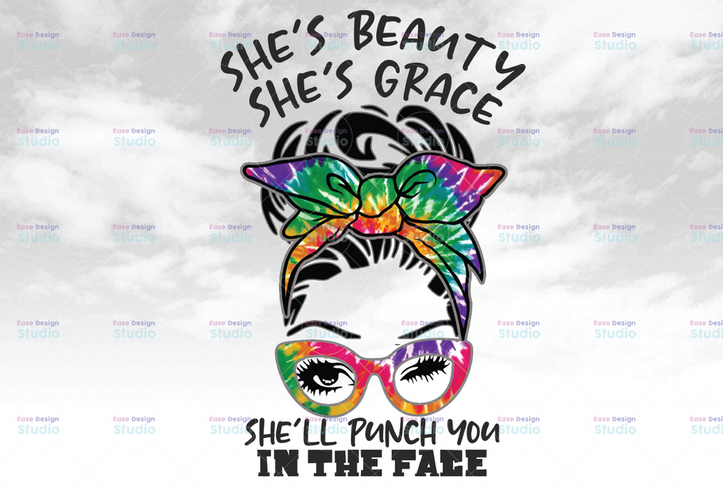 Copy of Leopard Bun Sublimation Design Download | PNG Art File | Leopard Glasses | Wink and Red LipsMessy Bun, She's beautiful Grace She'll punch you in the face Gift PNG Files Digital Art
