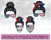 Messy Bun, USA Flag bandana and sunglasses, American Flag Skull svg, Messy bun skull svg, Mom life SVG, Momlife skull Svg, Patriotic svg, Svg Files For Cricut