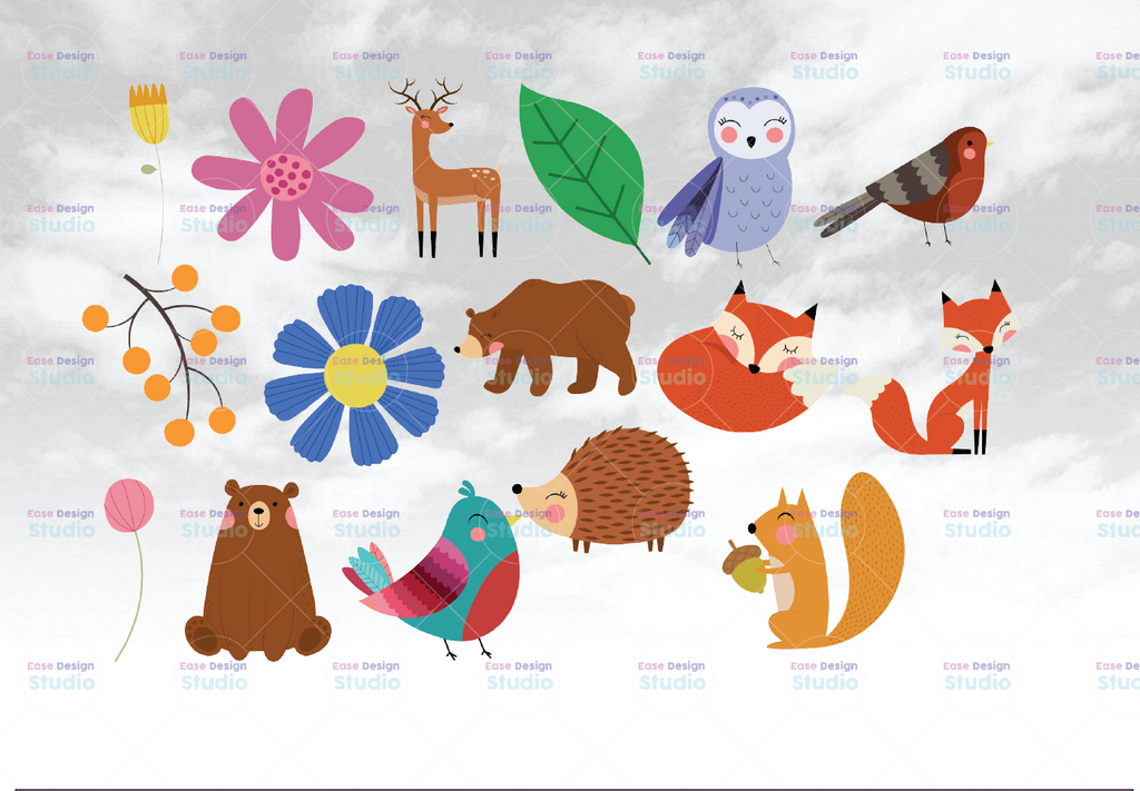 Woodland Nursery png, Woodland Animals Digital Clipart, Forest Animals Only PNG