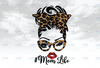 Messy Bun Mom Leopard PNG, Mom Life, Animal Print, Digital Sublimation Print or DTG, Print  PNG File