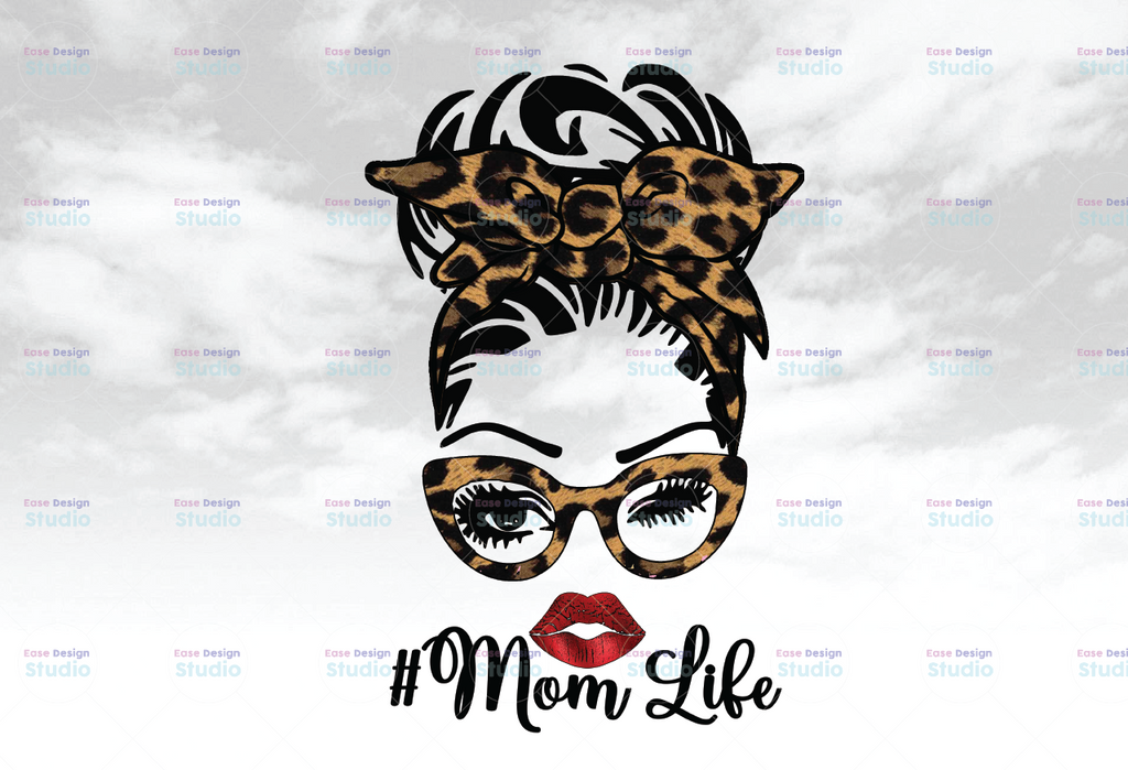 Messy Bun Mom Leopard PNG, Mom Life, Animal Print, Digital Sublimation Print or DTG, Print  PNG File