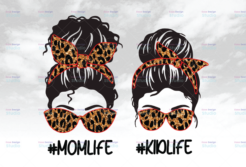 Leopard mom life kid life png, skull sublimation designs downloads matching family shirts messy buns sunglasses headband clip art