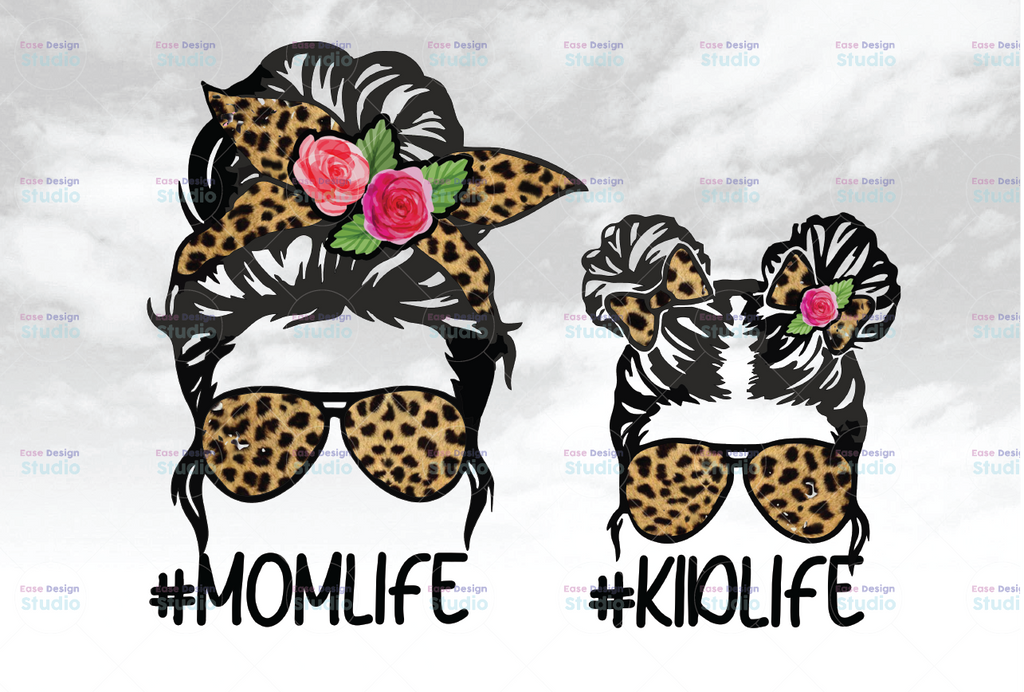 Leopard Print Mom Life Kid Life Bundle Bun Hair Sunglasses Headband Mom Life PNG Sublimation Design Downloads