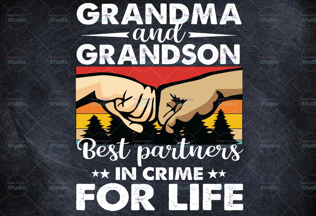 Grandma and Grandson Vintage Retro PNG, Best Partners In Crime, Mothers Day Gift, Funny Grandma, Fist Bump Sign Grandma Gift Digital File