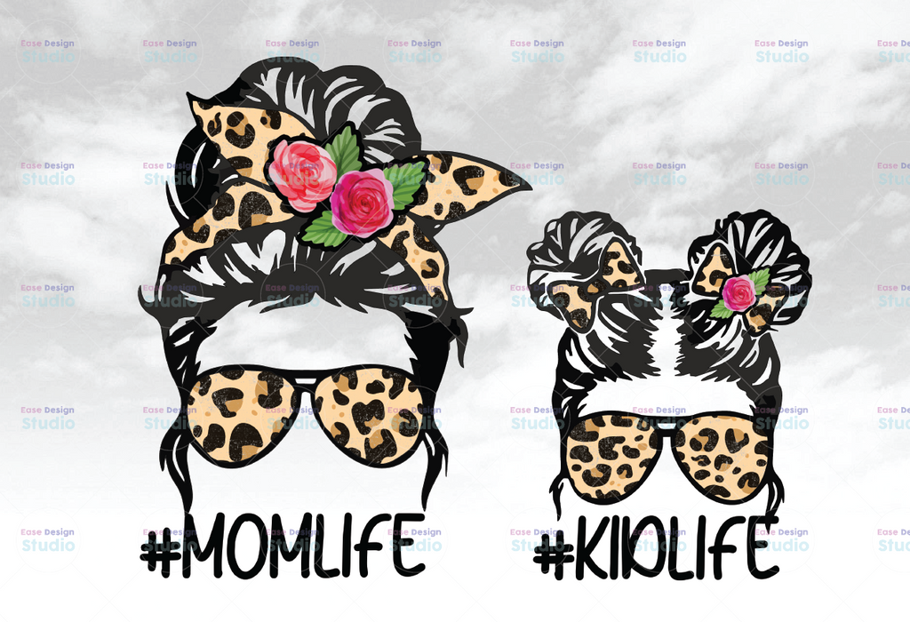 Leopard Print Mom Life Kid Life Bundle Bun Hair Sunglasses Headband Mom Life PNG Sublimation Design Downloads