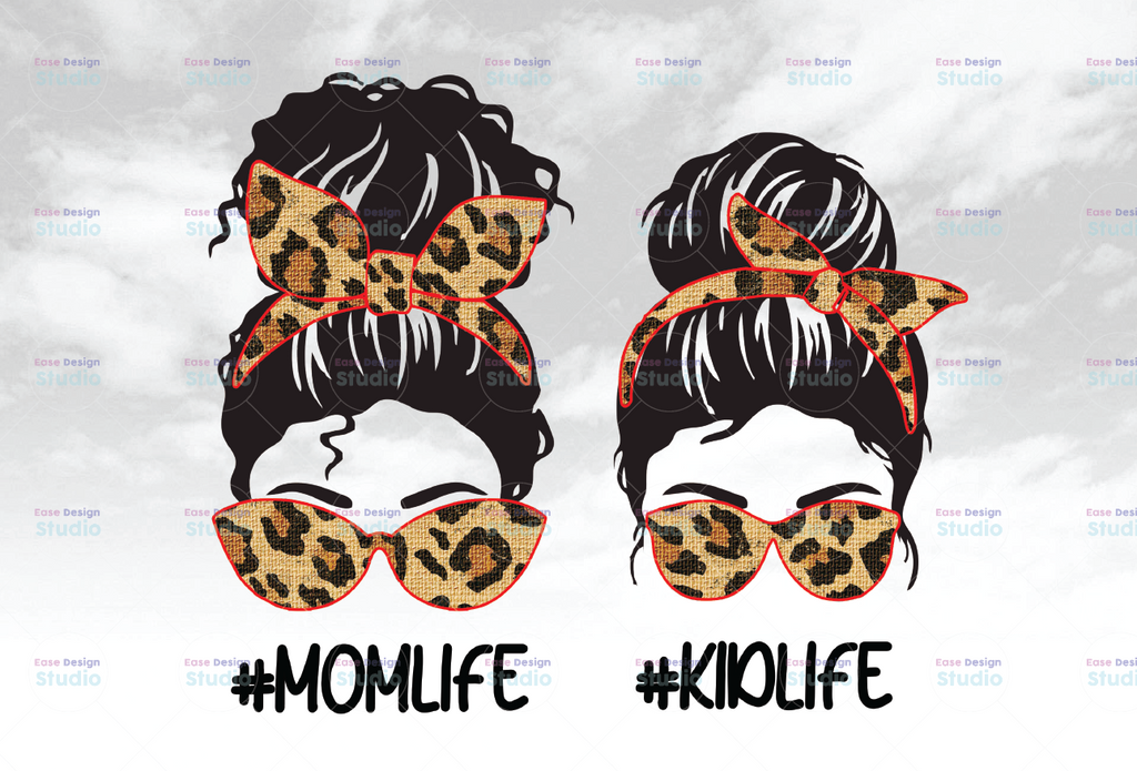 Leopard mom life kid life png, skull sublimation designs downloads matching family shirts messy buns sunglasses headband clip art