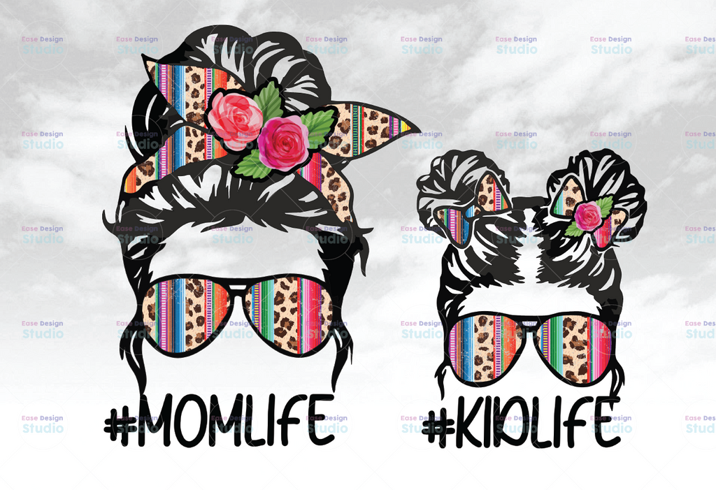 Mom Life Kid Life Png, Mom Life Png, Tie Dye Mom Png, Messy Bun mom Png, Momlife Png, Mom with Bandana Png, MomDaughter Png, Digital Files