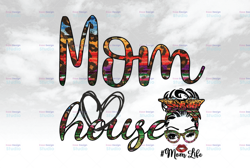 Copy of Mom House PNG, Mom Life, Messy Bun Brown Leopard bandana glasses, DtG Printing, SublimationMom House PNG, Mom Life, Messy Bun Colorful Leopard bandana glasses, DtG Printing, Sublimation