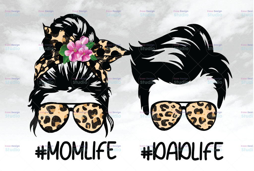 Dad Life Leopard png, MomLife Bundle PNG, Family Life PNG Bundle Messy Bun, DadLife png, Leopard Mom Dad