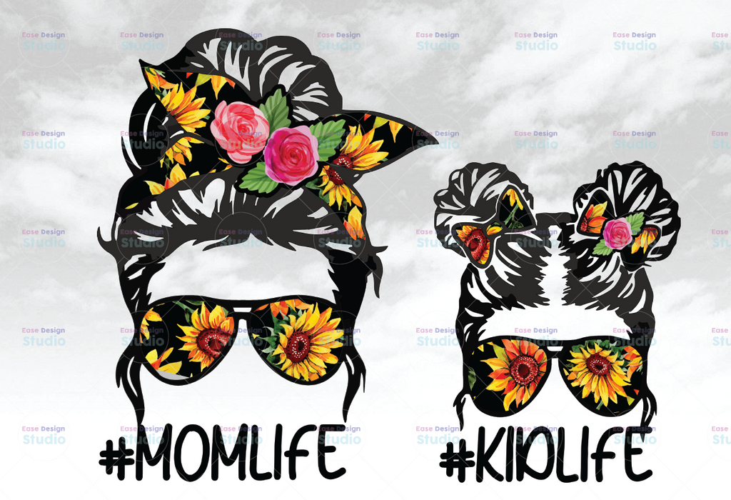 Sunflowers Mom Life Kid Life Piggy Buns Hair Sunglasses Headband Mom Life PNG Sublimation Design Downloads