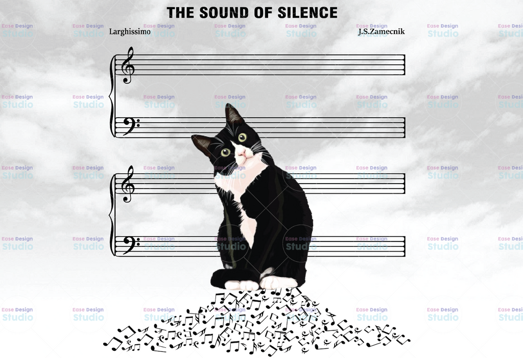 The Sound Of Silence, Cat On Music Note, Cat Is Silence, Black and White Cat, Cat Owner, Cat Lovers, Gift For Friend, Png Sublimation Print