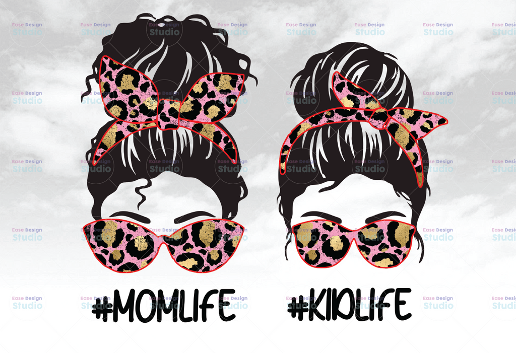 Pink Leopard mom life kid life png, skull sublimation designs downloads matching family shirts messy buns sunglasses headband clip art