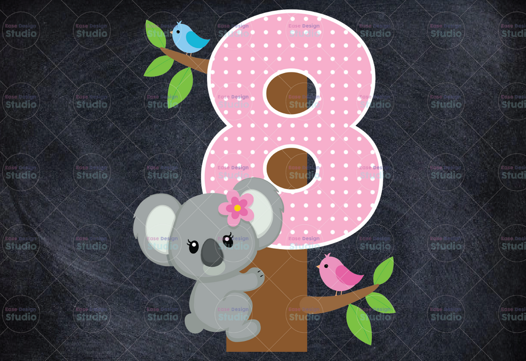 Personalized Age 8th Birthday Koala Bear 8th Birthday Girl 8 Year Old Birthday Koalas Bday Png Printing