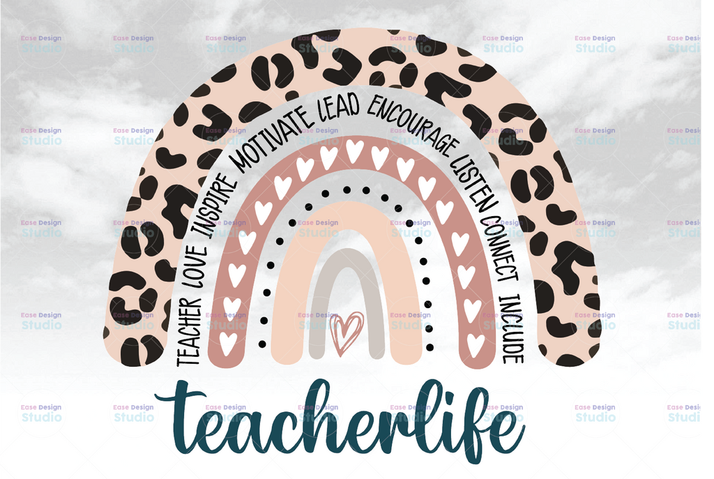 Teacher Life Leopard Rainbow PNG File, Teacher Leopard Rainbow, Teacher Love Inspire Motivate Lead Encourage PNG, Teacher Appreciation PNG