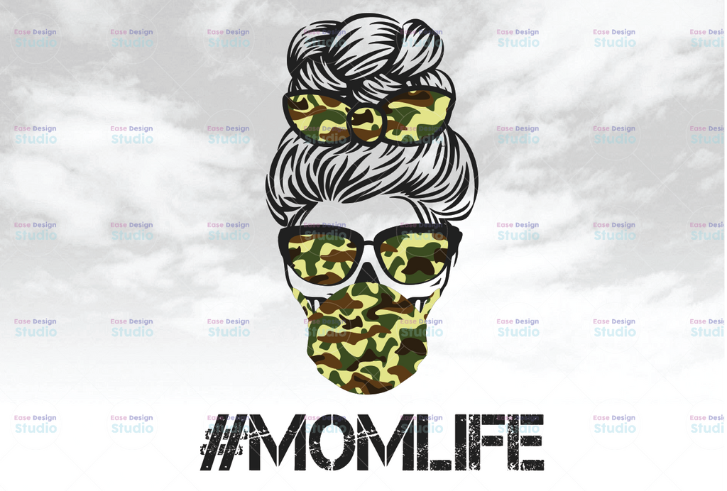 Mom Life Camouflage Print - Messy Bun PNG - Camo Sublimation