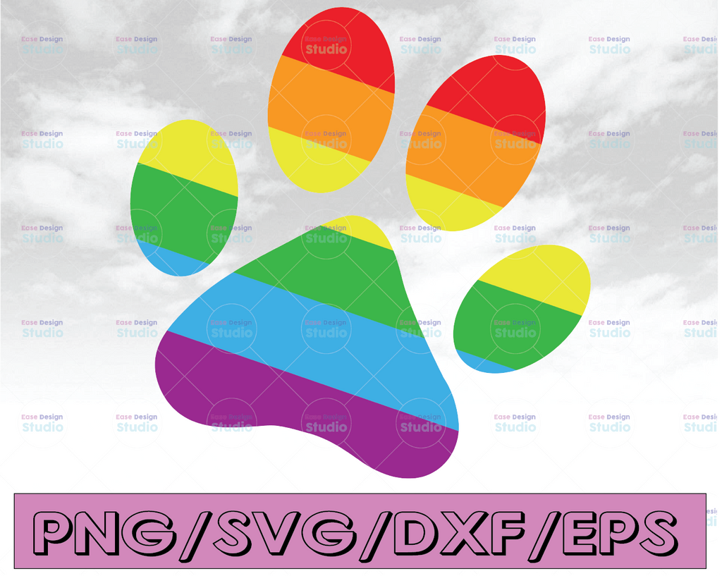 LGBT Print Paw SVG, Rainbow Paw SVG, Dog Paws, Pet Paw Print svg, Cat Paw Print svg, Cut file, Vector