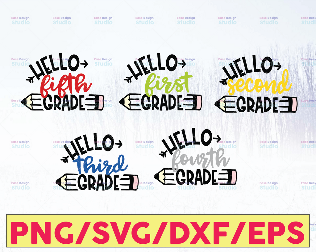 Back To School SVG Bundle, First Day Of School Svg, Hello Second Grade Svg, PreK, Kindergarten Silhouette Png Eps Dxf Vinyl Cut Digital File