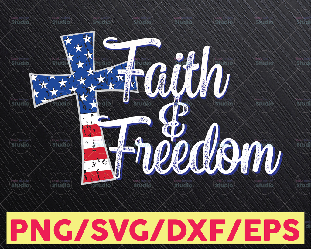 Faith and Freedom PNG, American Flag Christian Cross, Patriotic Christian Shirt Design, Religious Gift, 4th of July Party, Independence Day