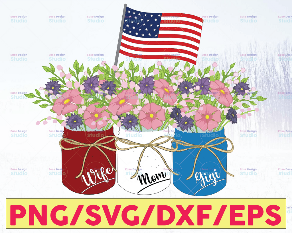 Wife Mom Gigi Patriotic Flower American Flag Independence Day PnG, Patriotic PNG, America PnG, Sublimation