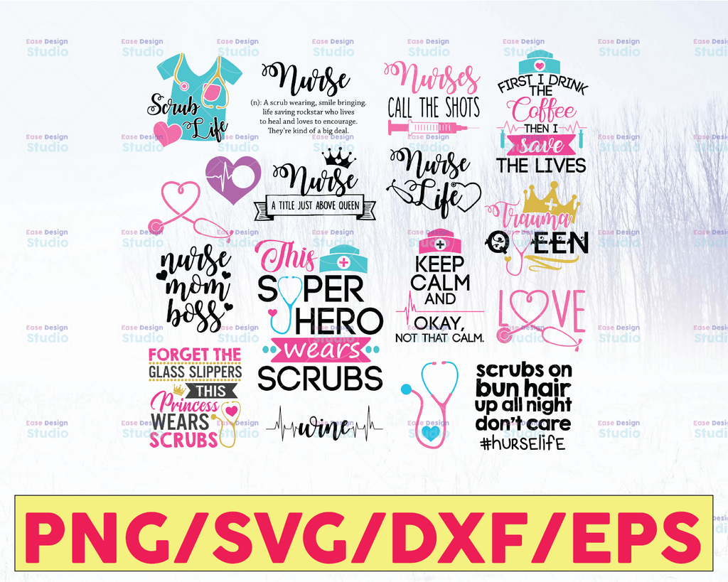 HUGE Nurse Bundle Of 25 svg eps dxf png Files for Cutting Machines Cameo Cricut, Funny, CNA, RN, Nursing, Stethoscope, Cute, Monogram Frames