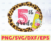 Back to school, Fifth grade leopard clipart, PNG file for sublimation, first day of school, printable, 5th grade printable