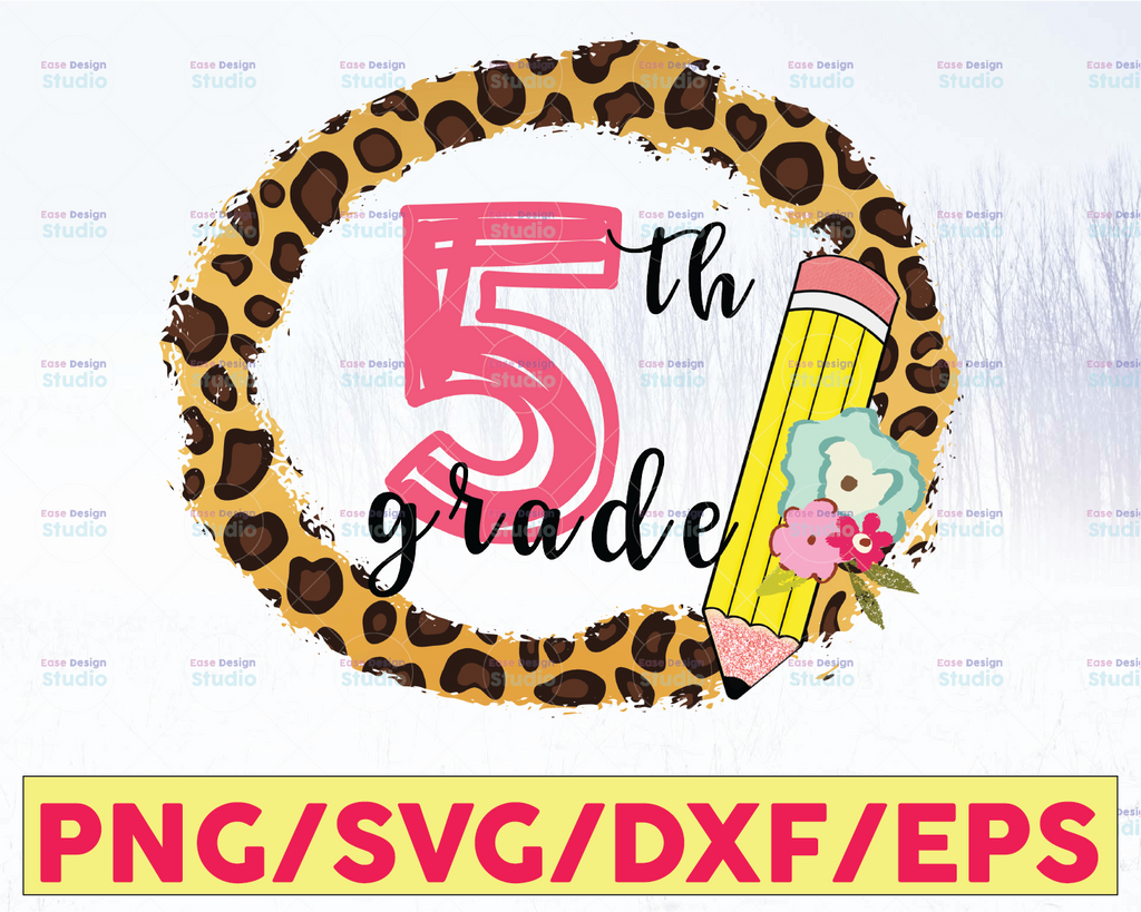 Back to school, Fifth grade leopard clipart, PNG file for sublimation, first day of school, printable, 5th grade printable