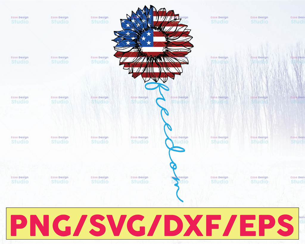 Patriotic Sunflower Freedom Svg, 4th of July Svg, American Flag Svg, USA Svg Dxf Eps, America Svg, Girls, Memorial Day, Cricut Cut Files