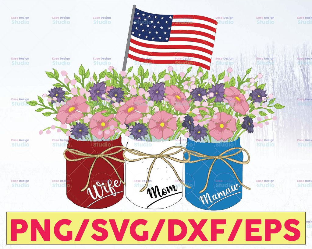 Wife Mom Mamaw Patriotic Flower American Flag Independence Day PnG, Patriotic PNG, America PnG, Sublimation