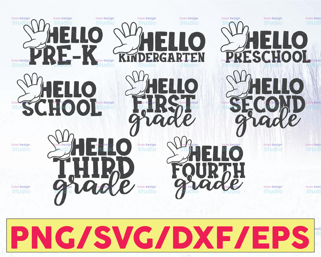 Hello School Svg Bundle, Back To School Svg, Teacher Svg, Dxf, Eps, Png, Kids, School Shirt Cut Files, 1st Day of School, Silhouette, Cricut