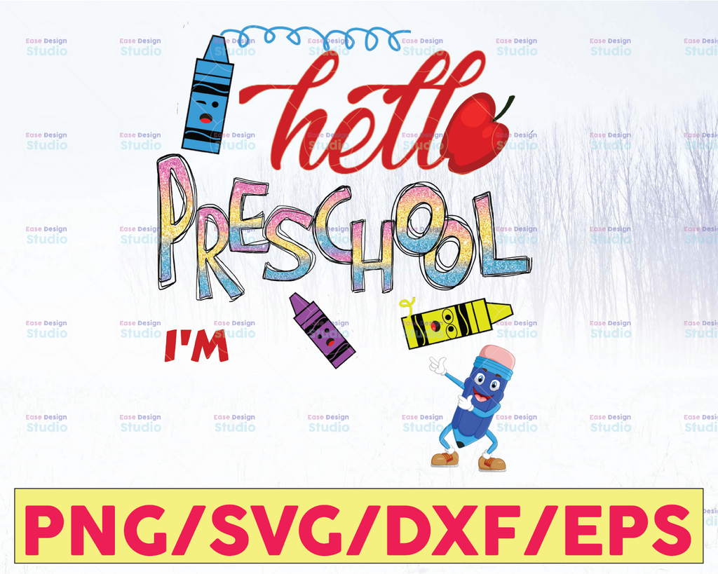 Personalized Name Hello Preschool Colorful PNG Print File for Sublimation, Preschool Sublimation,School Designs, Back to School