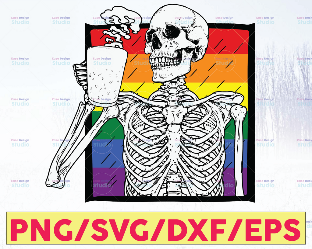 Cute Skeleton LGBT Pride Svg, Lgbt Pride, Lesbian, Equality, Gay Pride, Love Is Love Svg, Digital Cut Files