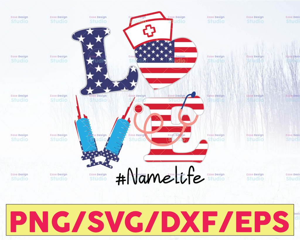 Love Scrub Life Nurse 4th Of July American Flag Patriotic PNG Printable, Digital Print Design, digital download