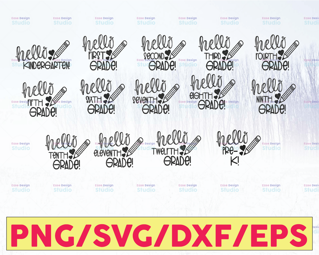 Back To School SVG Bundle, First Day Of School Svg, Hello Second Grade Svg, PreK, Kindergarten Silhouette Png Eps Dxf Vinyl Cut Digital File