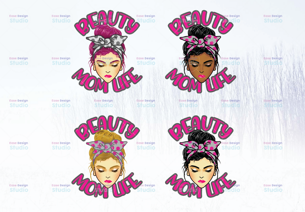 Beauty Messy Bun Mom Life Sublimation, Leopard Bandana Momlife PNG, Cute Girl Clip Art Design