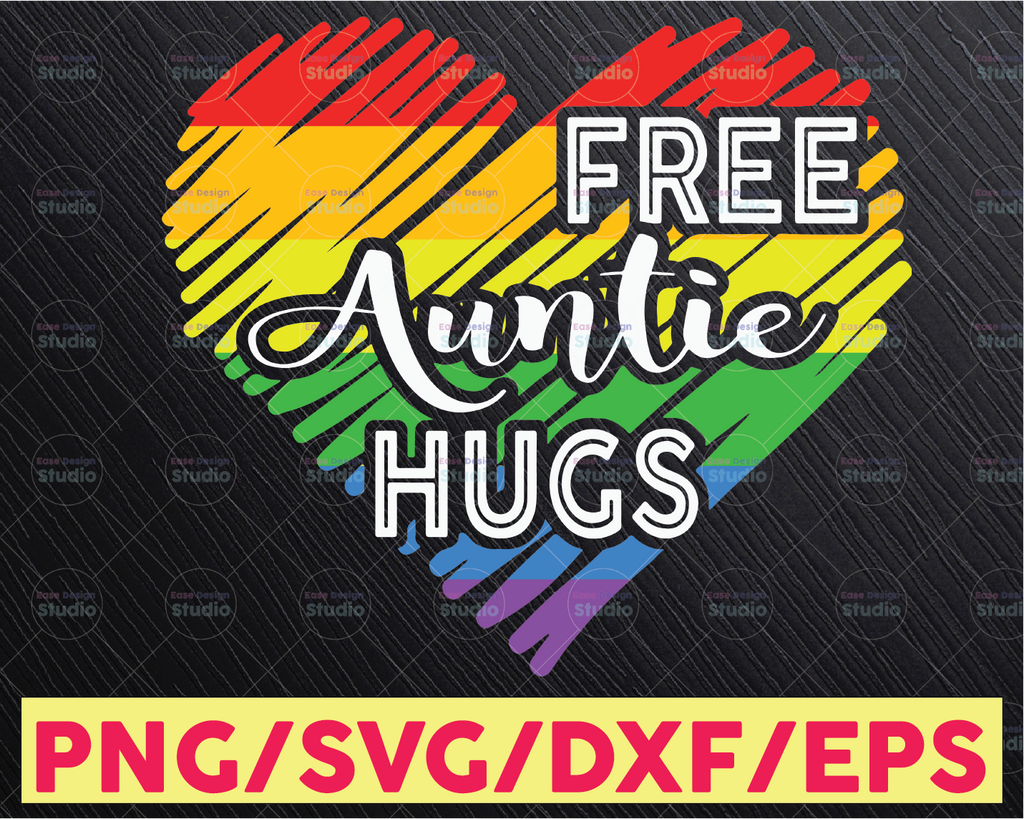 Pride Svg, Free Auntie Hugs Svg, LGBTQ Svg, LGBT Hugs Svg, Rainbow Svg, Gay Svg, Pride Day Svg, Cricut, svg, dxf, Cut File