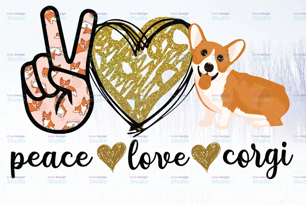 Peace love Corgi, Corgi Sublimation Png Digital Download, Peace love Corgi glitter Corgi Png, Corgi Sublimation design Corgi Dog Digital png